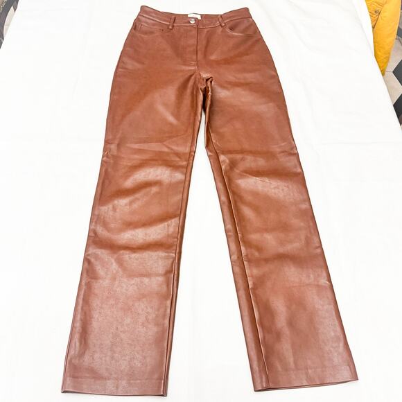 Wilfred Brown Faux Leather Zip Fly Dress Pants Straight Leg #FSL4-6940-30 Size 6 - Picture 2 of 9